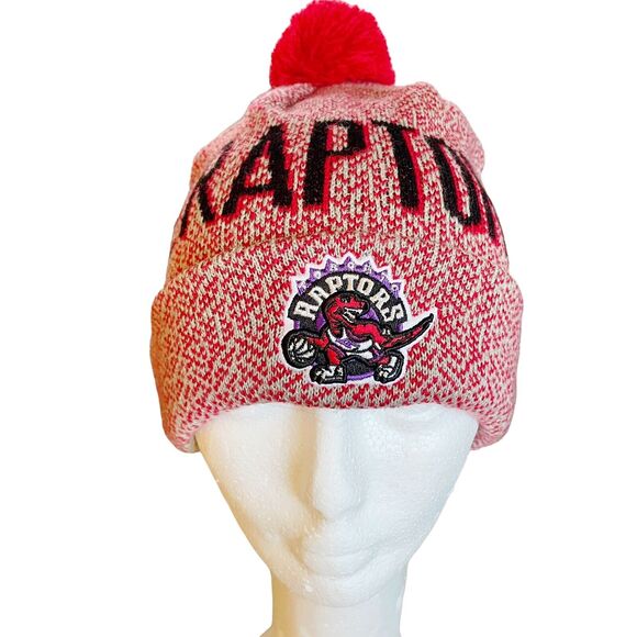 Toronto Raptors 47 Brand Red Pom Beanie Cuffed NBA Hardwood Classics Knit Hat - Picture 1 of 7